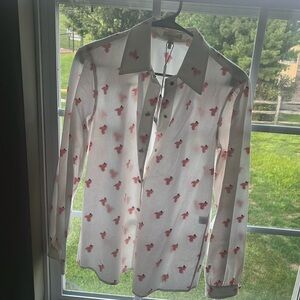 Marc Jacobs White Flamingo Snap Rhinestone Shirt 100 Cotton $475 NWT Size 4